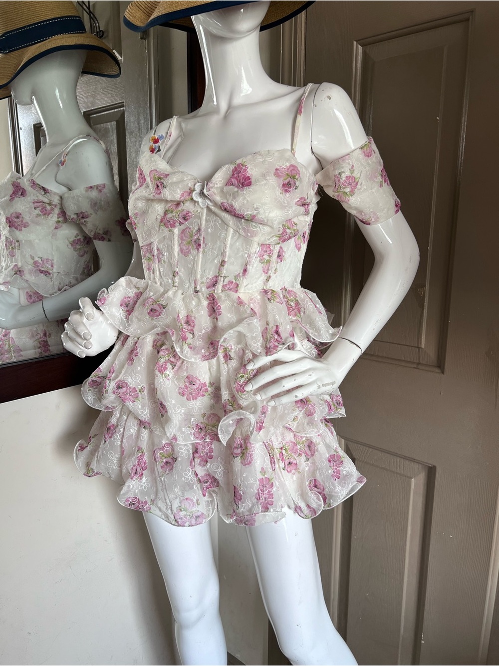 Floral Ruffle Romper Romper  in Pink and White